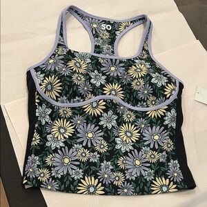 SO Floral Racerback Tank Top in Black, Yellow, Lavender